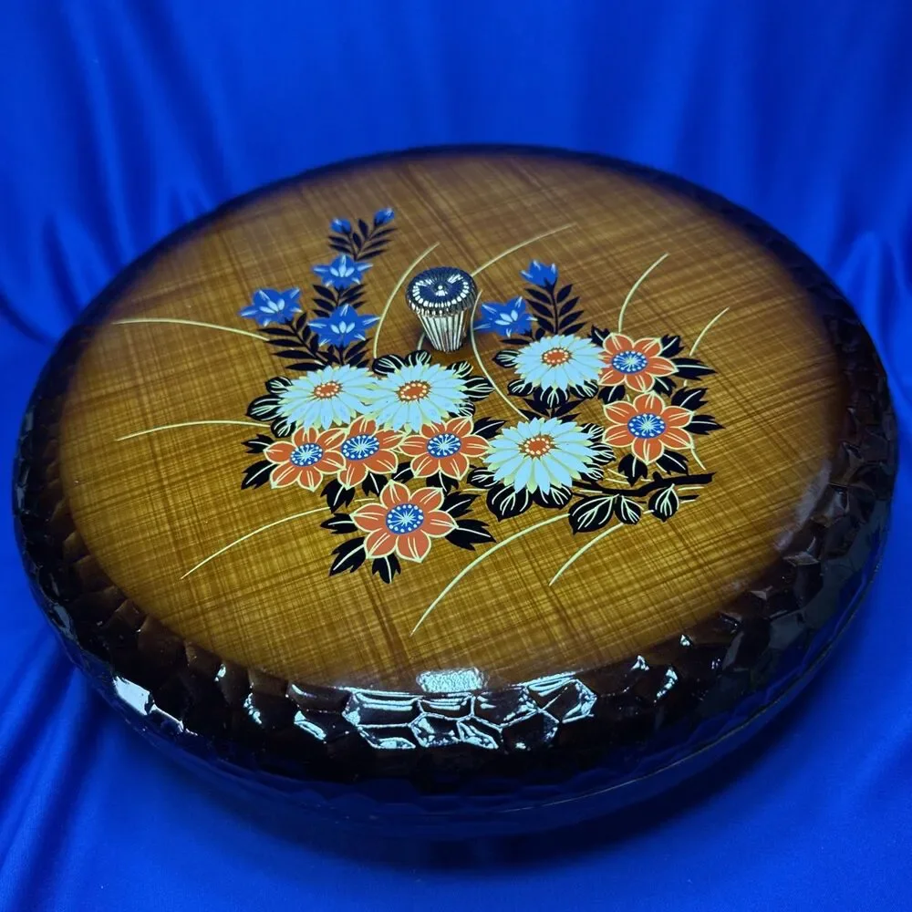 VINTAGE ORIENTAL FLORAL LAZY SUSAN WITH INSERT TRAY With Original Box